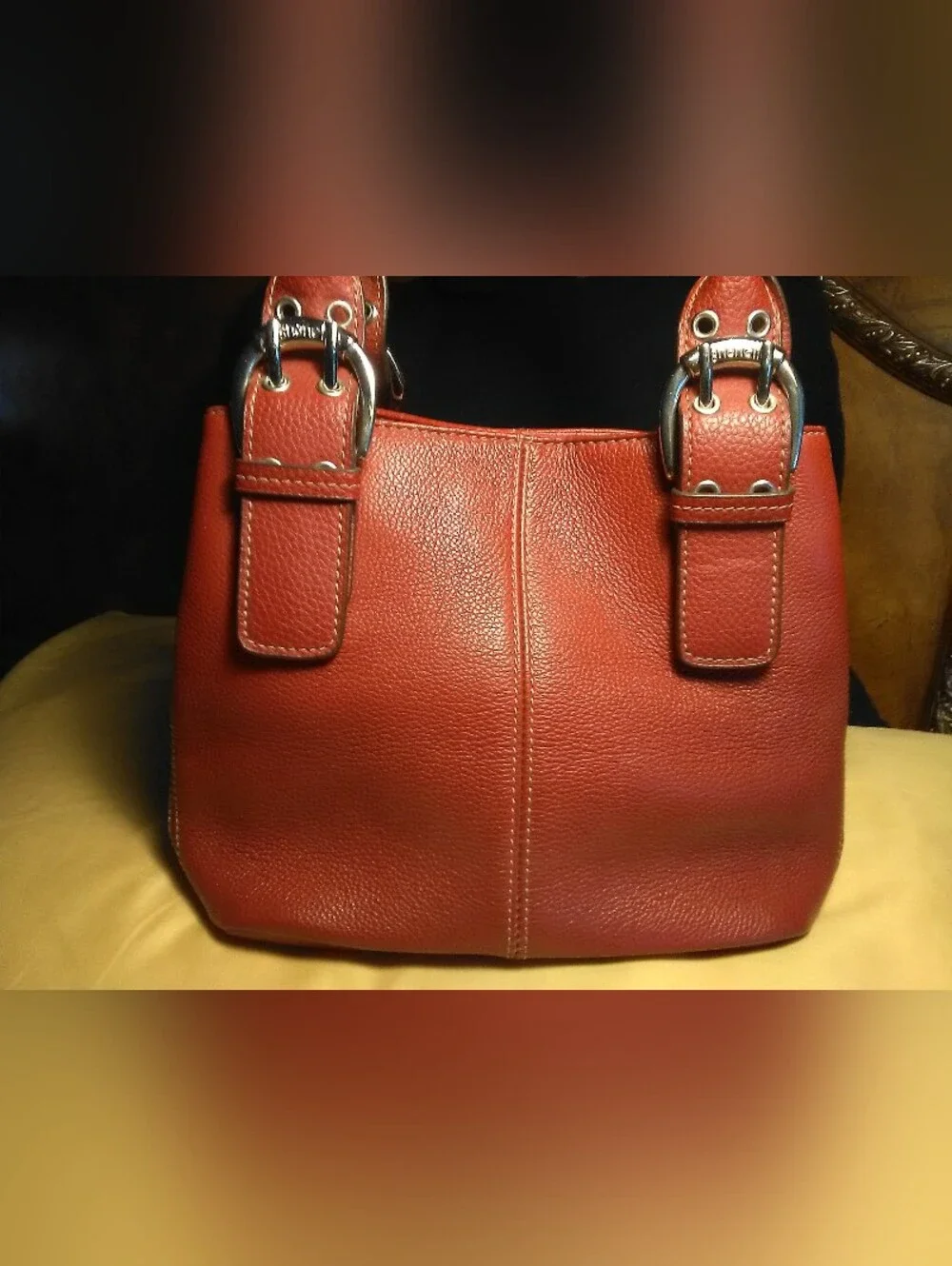 LK NEW TIGNANELLO Classic Red Leather Tote Handbag CHAIN PRINT + LOGO INSIDE